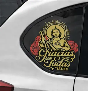 Gracias San Judas Tadeo Car Decal – Gold Religious Window Sticker | Catholic Auto Vinyl Decal | Rear & Side Window Fit