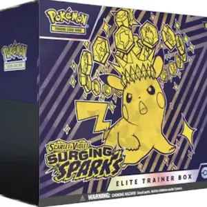 Scarlet & Violet Pokémon Surging Sparks Elite Trainer Box - 9 Pokémon TCG Booster Packs, 45 Energy Cards, 6 Dice, Organized Collectible Box ETB Pokemon sealed english