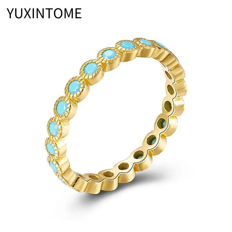 Turquoise Colorful Crystal Ring Gold Plated Exquisite Finger Rings For Women Wedding Engagement Couple Ring Jewelry Accessories
