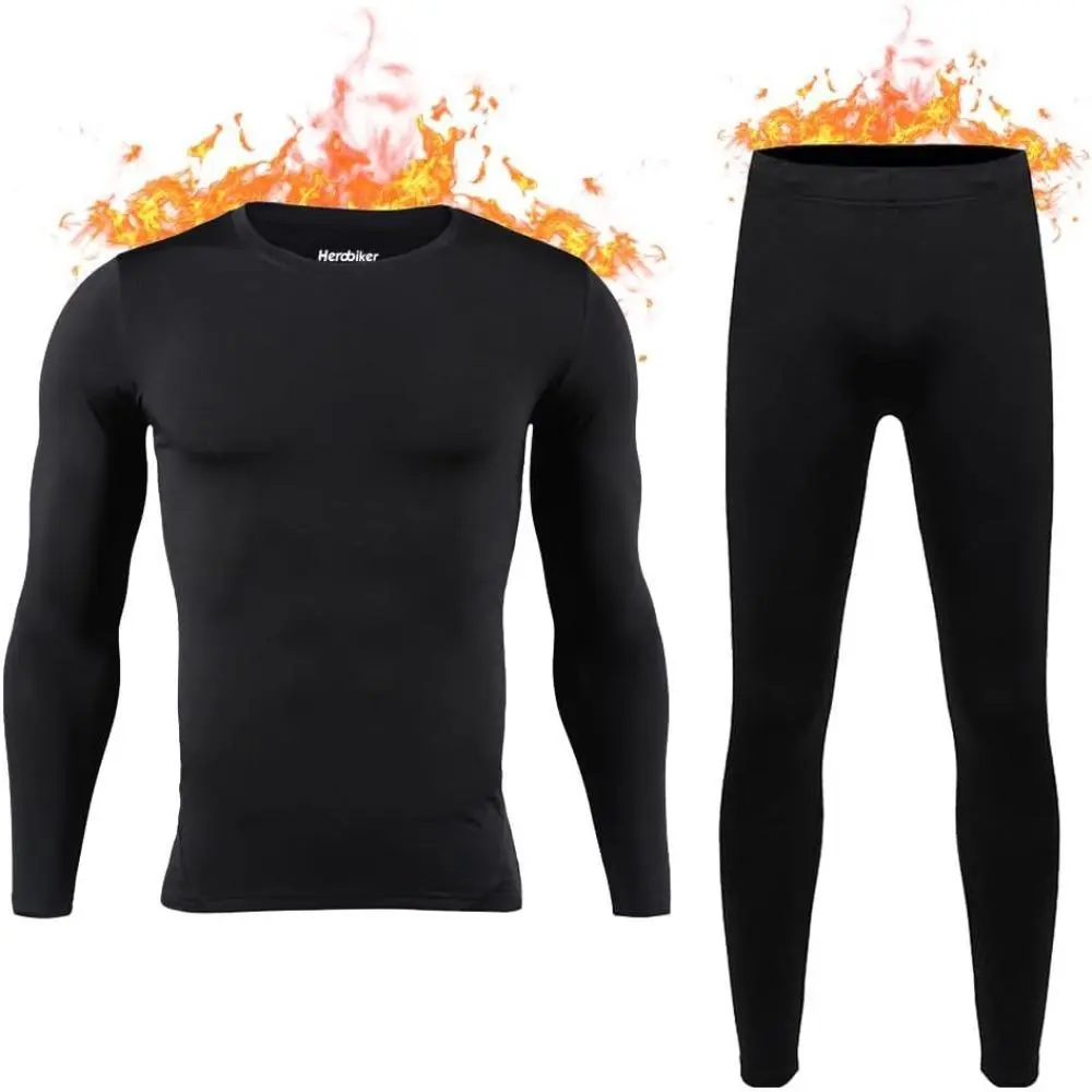 Men's Fleece-Lined Thermal Long Johns 2-Piece Base Layer Set - Lightweight, Breathable, 4-Way Stretch Compression Winter Warm Underwear for Skiing, Outdoor Activities, Two Piece Set, Running