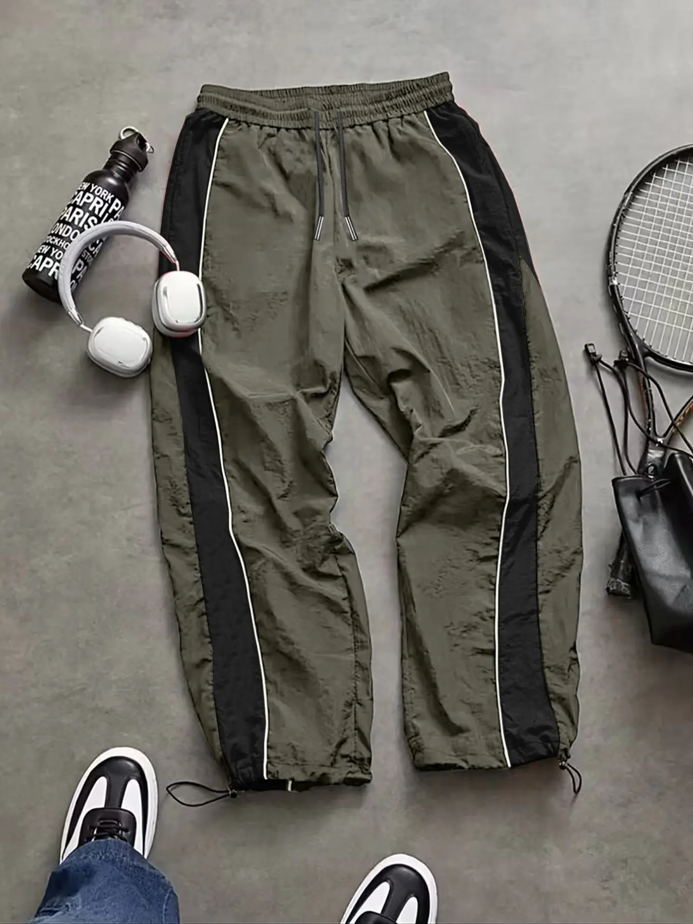 Men's Drawstring Waist Athleisure Casual Sports Pants, Training Pants, Comfortable Daily Wear, Fashion Design, Perfect for Active Lifestyle, Casual Sportswear Pants