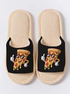 Fun Pizza Print Toe-Open Slippers, Soft Sole Home Floor Mats, Anti-Slip Breathable Non-Odorous Footwear, All Seasons Medium Width