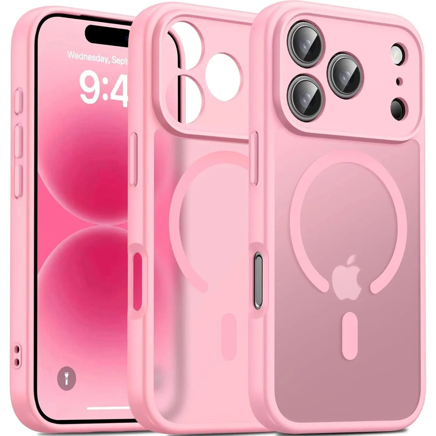 Magnetic Matte Frosted Translucent Pink iPhone 17/17 Pro/17 Pro Max/17 AIR Smartphone Case, Upgraded Full Camera Protector, MagSafe-Compatible, Shockproof, Anti-Scratch, Slim Fit, Military-Grade Phone Accessory