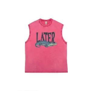 Retro washed pure cotton vest, featuring a universalprinted design suitable for both men and women, and canbe worn all year round.