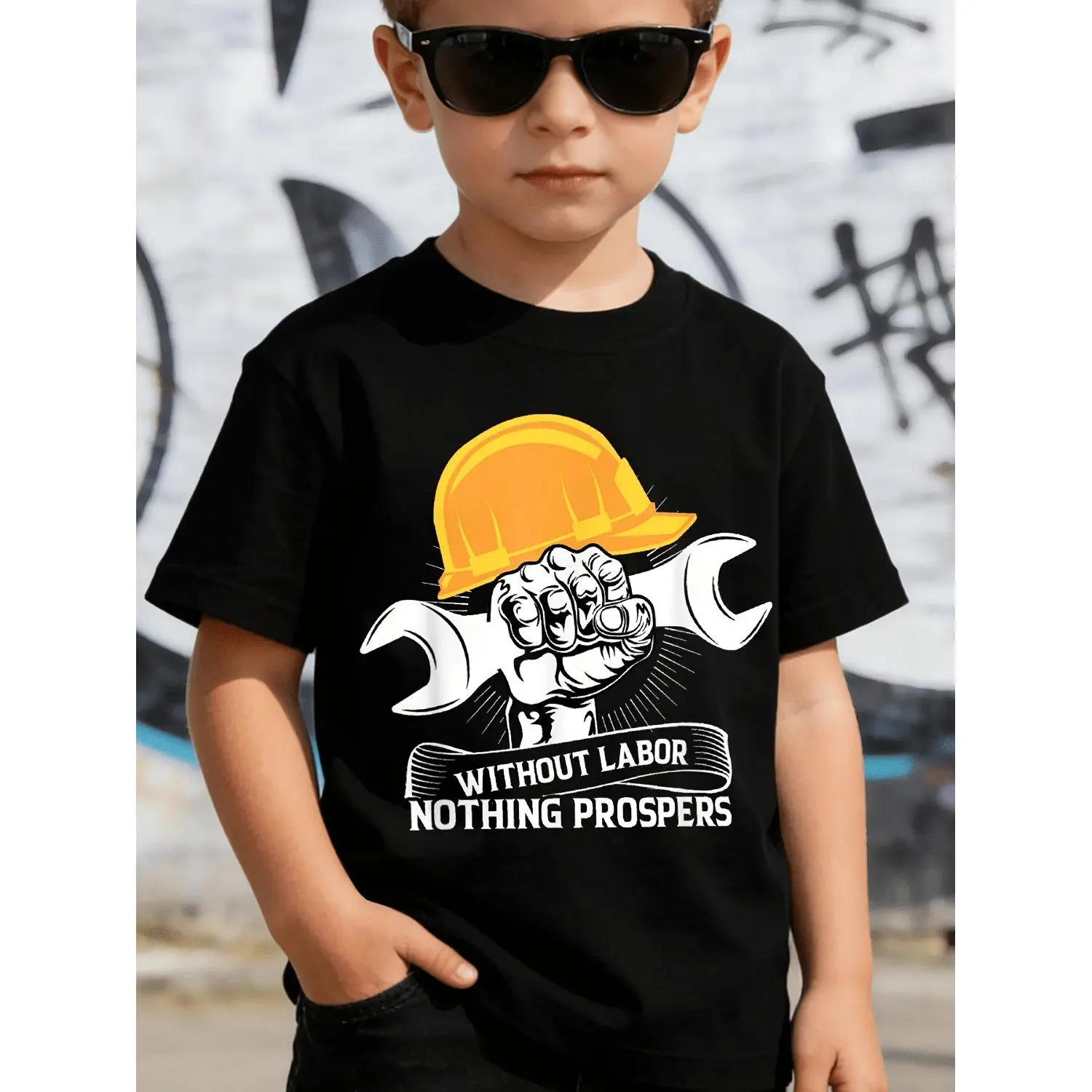 Children's T shirt Without Labor Nothing Prospers Happy Labor Day Series Boys And Girls Kids Short Sleeve Casual Wear Suitable for Birthday Gifts Daily Wear Special Holiday Clothing Tee Top Apparel