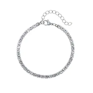 Sparkling Square Rhinestone Tennis Bracelet for Women Stainless Steel Silver Tone Cubic Zirconia Style Adjustable Claw Link Chain Bracelet Jewelry Gift