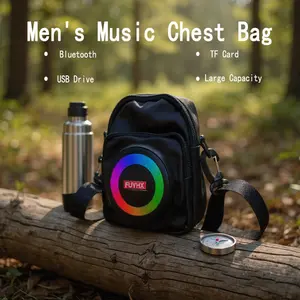Men's Chest Bag with Bluetooth Speaker, Outdoor Wireless Music Sling Crossbody Bag, Bum Bag, Waterproof Shoulder Bag for Hiking, Camping, Party