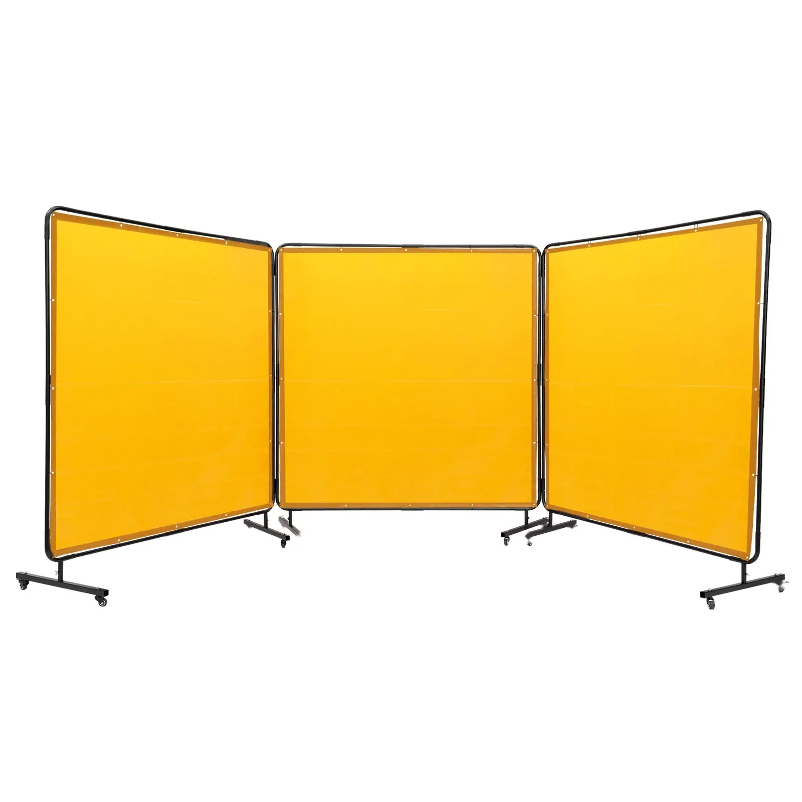 Welding Screen With Frame, 6' X 6' 3-Panel Welding Curtain Screens, Flame-Resistant Vinyl Welding Protection Screen On 12 Swivel Wheels With 6 Lockable Brakes, Movable And Professional Shield For Workshop, Yellow
