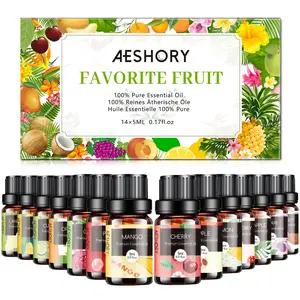 Fruity Essential Oils Set - TOP 14 Fragrance Oil for Diffusers, Candle Making Includes Strawberry, Apple, Pineapple, Cucumber Melon, Cherry, Mango, Lemon, and Orange Scented Aromatherapy Oils (5ml) Bath Christmas
