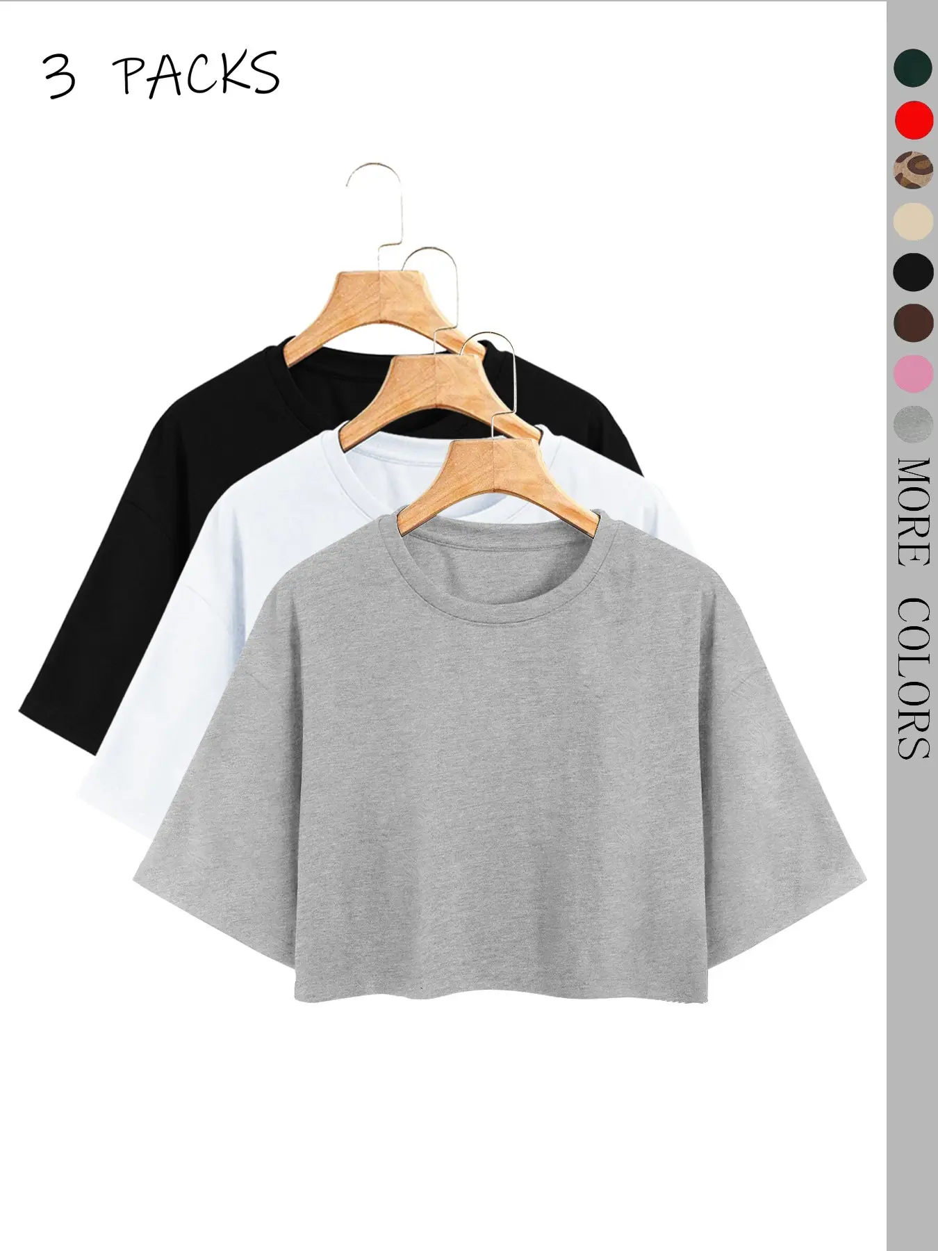 Three-Piece Short Sleeve Crop Top Set, Y2K Style Loose Fit T-Shirt, Round Neck Tees, Comfortable Casual Wear, Trendy Fashion Design, Suitable for All Seasons