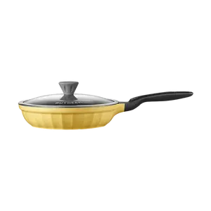 BUYDEEM Non-Stick Frying Pan with Glass Lid 26cm for Eggs Pancakes Steaks and Stir-Frying Compatible with Induction Cooktops Yellow