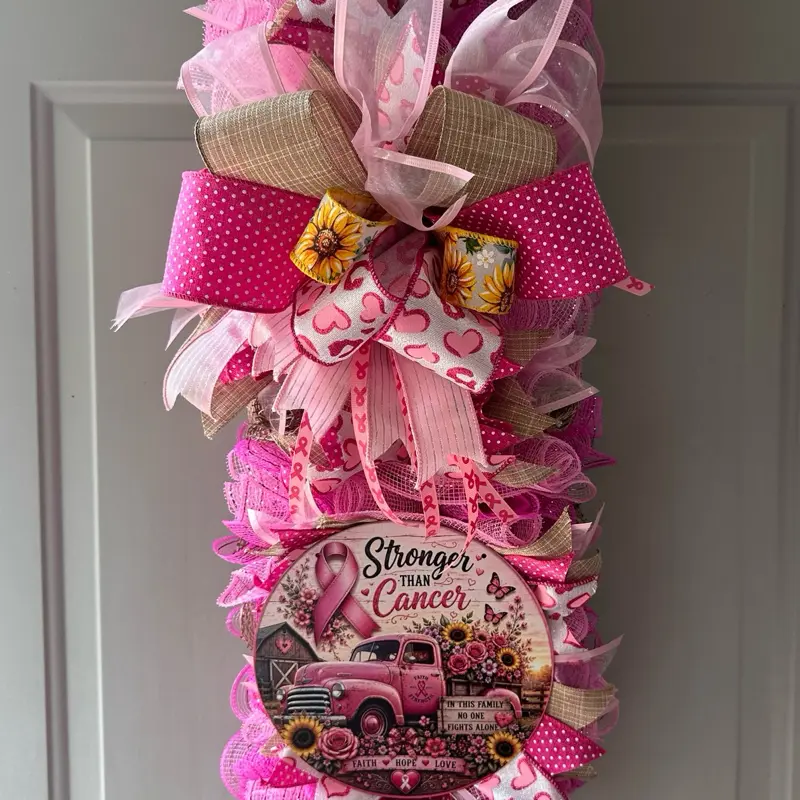 30 inch Swag Wreath - Stronger than Cancer Decor Hangable Decoration