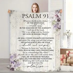 Psalm 91 Inspirational Flannel Blanket – Soft, Warm, And Lightweight With Uplifting Bible Verses, Perfect For Sofa, Bed, Office, Or Travel – Ideal Gift For Friends & Family On Birthdays, Christmas, Halloween, Thanksgiving, Office Comfort Item |   Floral M