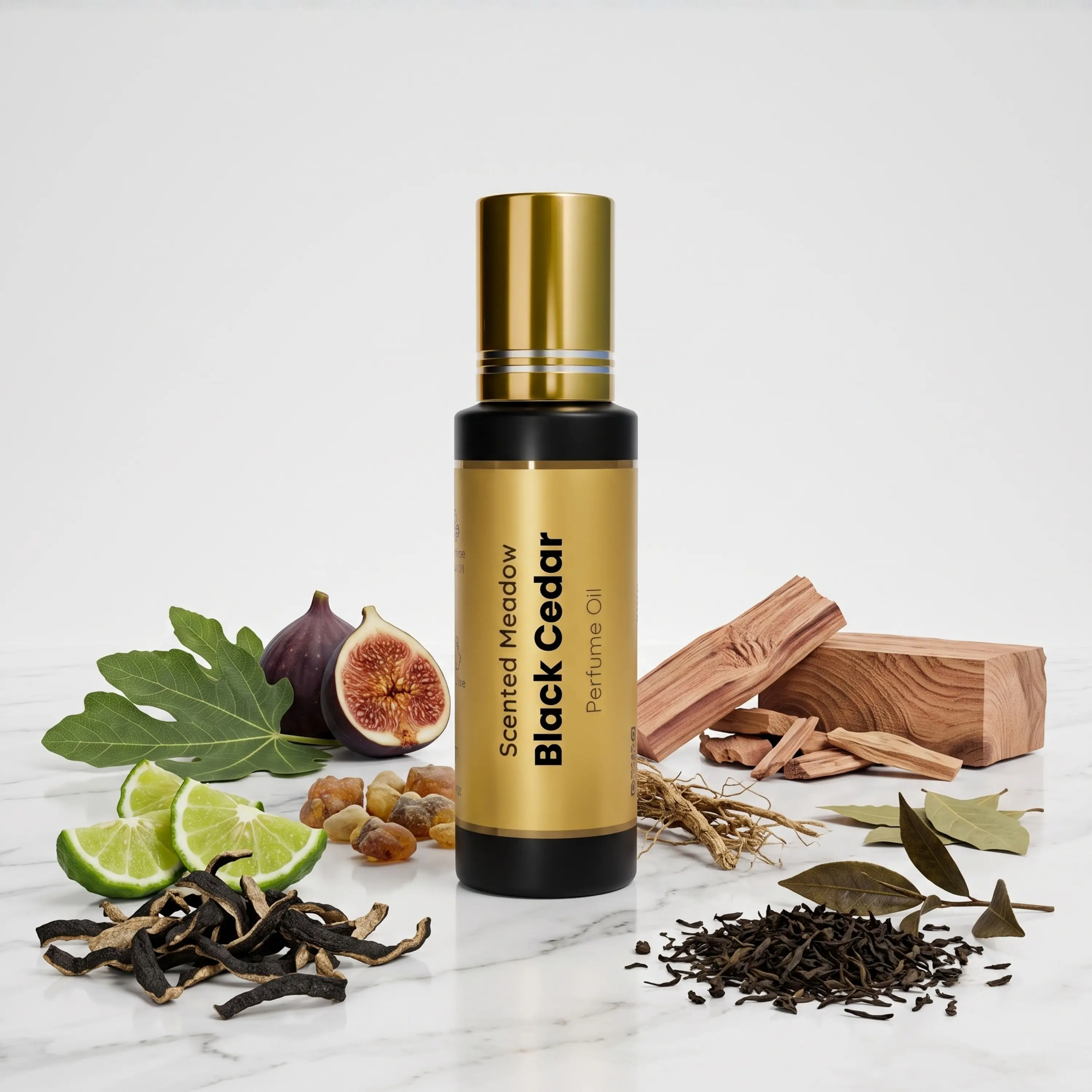Scented Meadow Black Cedar – Fig Bergamot & Smoky Cedar Musk Luxury Concentrated Perfume Oil for Men – Long Lasting Alcohol-Free Roll-On