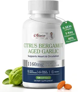 Alliwise Citrus Bergamot with Aged Black Garlic Extract Softgels, 1160mg Cholesterol Support Supplement, 80% Polyphenols Bergamot Supplement for Heart, Circulation & Metabolic Health, Odorless, 120 Softgels, 60 Day Supply