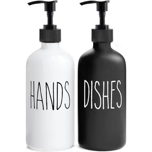 Soap Dispenser Set 2 Pack, Contains Hand and Dish Soap Dispenser,  for Black and White Kitchen Decor. (Black & White)