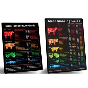 Beautiful Gift Set: Best Meat Temperature + Meat Smoking Guides with Butcher’s Cuts Chart Magnet Beef Lamb Pork Veal Doneness USDA Safe Internal Temp. Kitchen Oven BBQ Grilling Frying Smoker Grill Smoking Cooking Accurate Chart Utensils