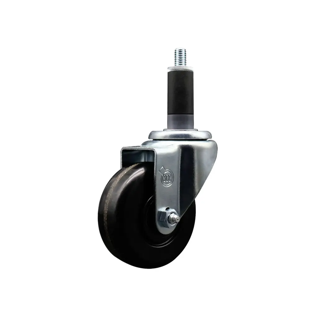Service Caster SCC-EX20S3514-PHS-118 Chrome Caster - Phenolic Swivel Expanding Square Stem, 3.5 in. Black Wheel, 1.13 in. Stem, Heat-Treated Ball Bearing Raceway, 300 lbs Capacity for Shop Projects, Work Tables, Casters