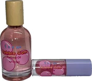 Qun Me Bubble Gum Perfume & Lip Oil Bundle - Coconut Fragrance, Glossy Lipgloss, Nourishing Plant Base, Sweet Scented Makeup Set