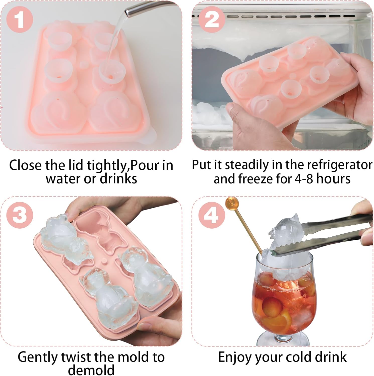 Cat Ice Cube Tray Silicone Large Ice Cube Mold, Fun Shapes Ice Cube Trays for Freezer with Lid, Big Ice Molds for Whiskey Cocktails, Cute Gifts for Cat Lovers