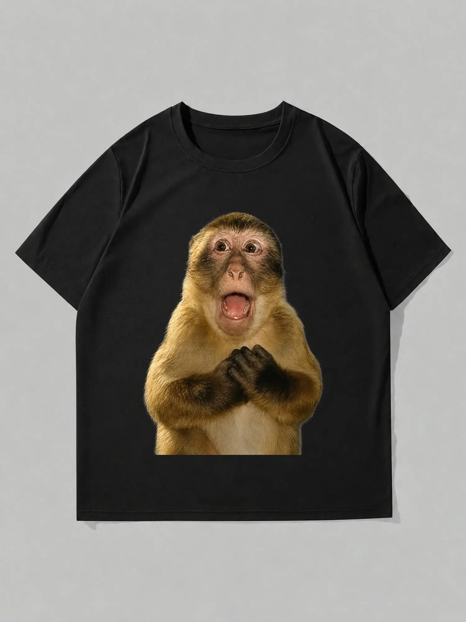 Monkey Graphic T-Shirt, Funny Surprised Monkey Print Short Sleeve Casual Tee