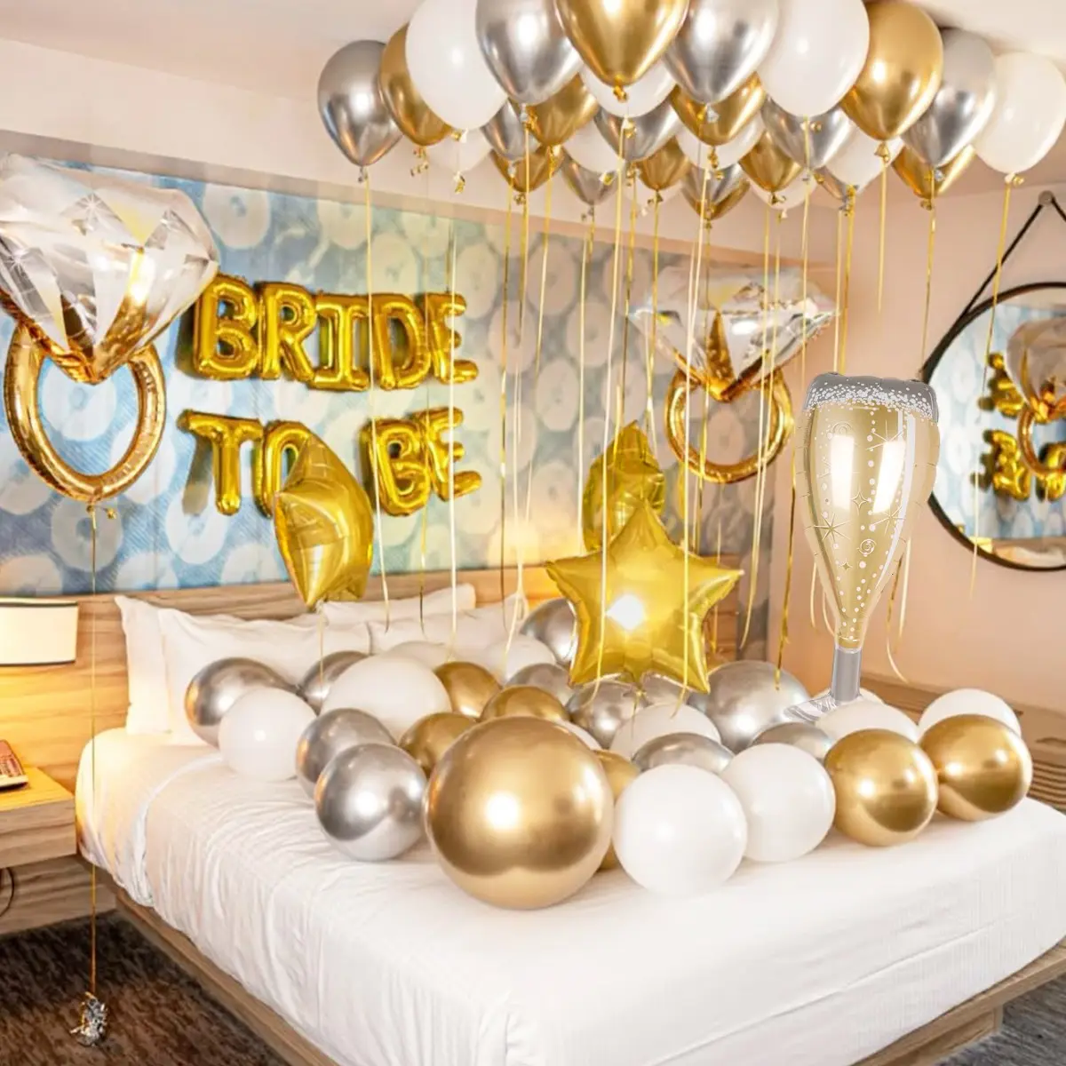 70pcs Wedding Theme Balloon Set, Decor, Party Balloons Decorations, Includes 16 Inch Gold Bride to Be Banner & Colorful Diamond Ring Balloons, Perfect for Bridal Shower