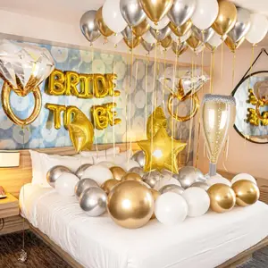 70pcs Wedding Theme Balloon Set, Decor, Includes 16 Inch Gold Bride to Be Banner & Colorful Diamond Ring Balloons, Perfect for Bridal Shower