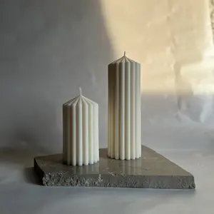 Ribbed Peak Pillar Candle(set of 3) Cozy Decor Household Centerpiece Decoration Ornaments