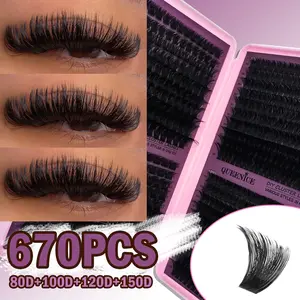 Thick Cluster Lash Extension Kit 80D/110D/150D D Curl 8-16mm Natural Fluffy Wispy Lashes Easy to Apply Sunflower Eye Makeup for Beginners Dramatic Look