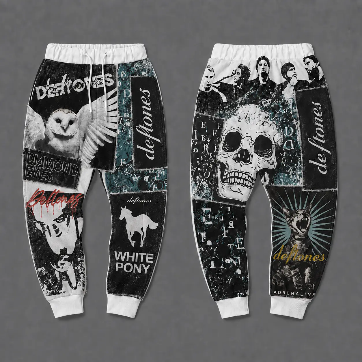 Defton Sweatpants | Nu Metal Alternative Rock Music Fan Apparel | Grunge Patchwork Joggers | Dark Gothic Album Art Pants | Cozy Concert Streetwear Gift for Metalheads