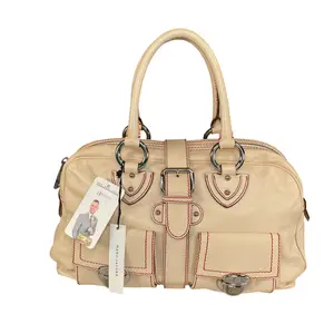 Pre-owned MARC JACOBS Leather Shoulder Bags Venetia Cream Tote Red Stitching Silver HW Large Satchel