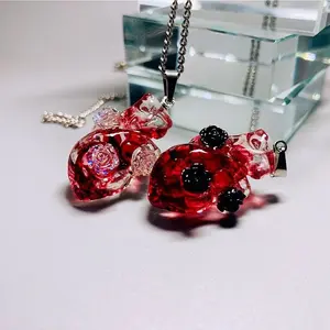 Y2K Flower Heart Handmade Dark Personality Gothic Style Heart Pendant Halloween Ornament Heart Necklace