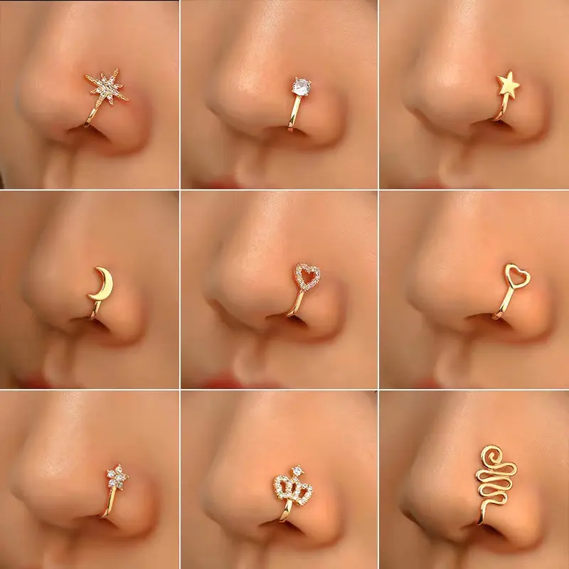 Copper Body Jewelry U-Shaped Nose Clips, 2pc Adjustable No-Punch Costume Fashion Accessories