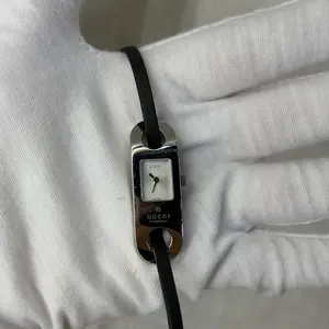 GUCCI Vintage 6100L Series 14MM Quartz White Dial Stainless Steel Leather Strap Ladies Watch MWT000677