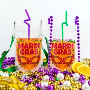Mardi Gras NeckSip Wearable Drink Pouches (12oz / 2-pack / Beads or Lanyards) Free Your Hands! Perfect for Parties, Festivals, Parades, Vacations, Concerts, Picnics, Gifts, Beaches, BBQs, Tailgating. (USA Made / Fast Shipping)