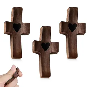 Handcrafted Wooden Cross Fidget 3-Piece Set Pocket-Sized Encouragement Gift for Anxiety Relief Inspirational Easter Christian Faith Prayer Christmas Presents