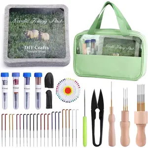 Felting Kit - 6"x6" Felting Pad & Tools with Needles, Finger Guards, Wooden Handle Scissor, Bag for Beginner & Professional DIY