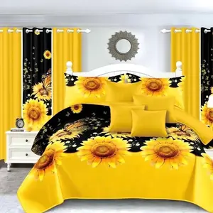 Sunflower Bed Spread 14 Pcs - Yellow and Black Floral Design, Set of Assorted Colors for Bedroom