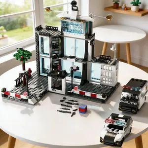 560pcs City Police Station Building Blocks Toy, Desktop Decoration Figurine, Perfect Gift for Kids, Educational Playset, Building Block Sets