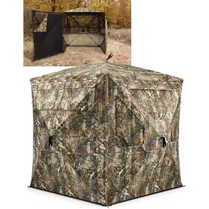 Hunting Blind 360°See Through with Large Open Door, Pop Up Ground Blind with Removable Curtain & Carrying Bag, Portable Resilient Tent(Forest Fade Camo)