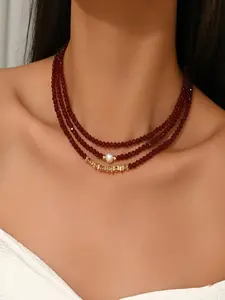 Women's Crystal Stone Necklace Set, Garnet Crush Design, Elegant Fashion Jewelry, Suitable for Any Occasion, Perfect Gift for Friends