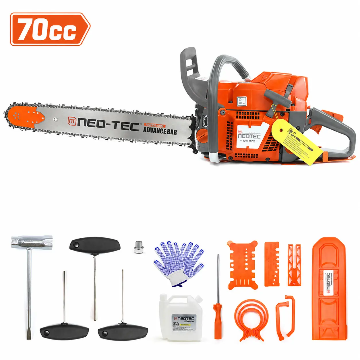 NEOTEC NH872 70cc Professional Gas Chainsaw, 5.3HP Heavy-Duty Chain Saw with 24/28 Inch Bar & Chain Options for Logging, Tree Felling, Wood Cutting & Farm Work, Compatible with 372XP Parts