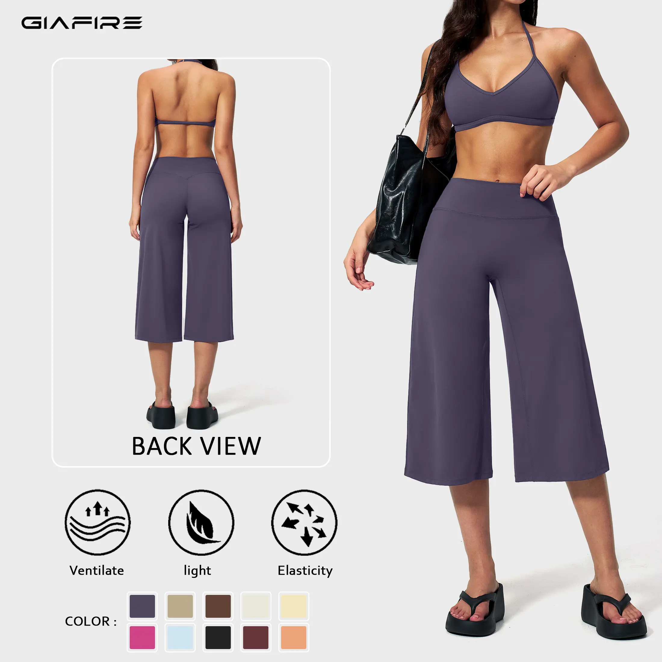 GIAFIRE Women’s two-piece set: wide-leg capri pants and bra set, suitable for yoga, sports, and fitness.