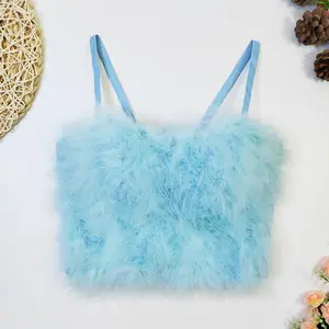 Corset Tank Tube Halter Tops Bra Blusas Short Feather Ostrich Fur Fish Bone Summer Spring Sexy Clothes Weighted Vests Woman Clothing Sling Wedding Party Blind Date Stage Party Shaper Ladies Crop Tank Halter Tube Top