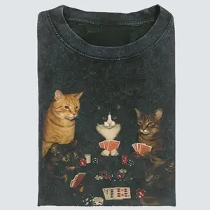 Retro Funny Cats Playing Poker Meme Tshirt, Cat Lover Shirt, Gift For Holiday Top Streetwear, Trendy Graphic Tee