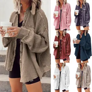 Women's Loose Fit Batwing Sleeve Waffle Knit Button Down Shirt Shacket Tops