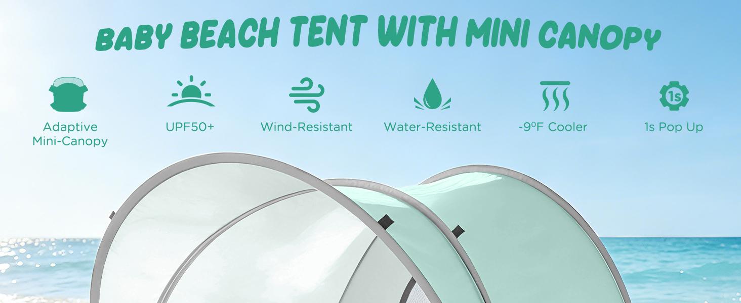 Elegear Pop Up Baby Beach Tent with Mini Canopy, UPF 50+ UV Protection, 1S Setup Portable Sun Shelter for Infant Outdoor Indoor Play - Blue