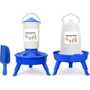 Chick Feeder and Waterer Set with 3 Adjustable Height, Scoop, 0.4Gal Top Fill Chick Feeder and 0.4Gal Waterer Anti-Drown for Raising Chicks in Brooder