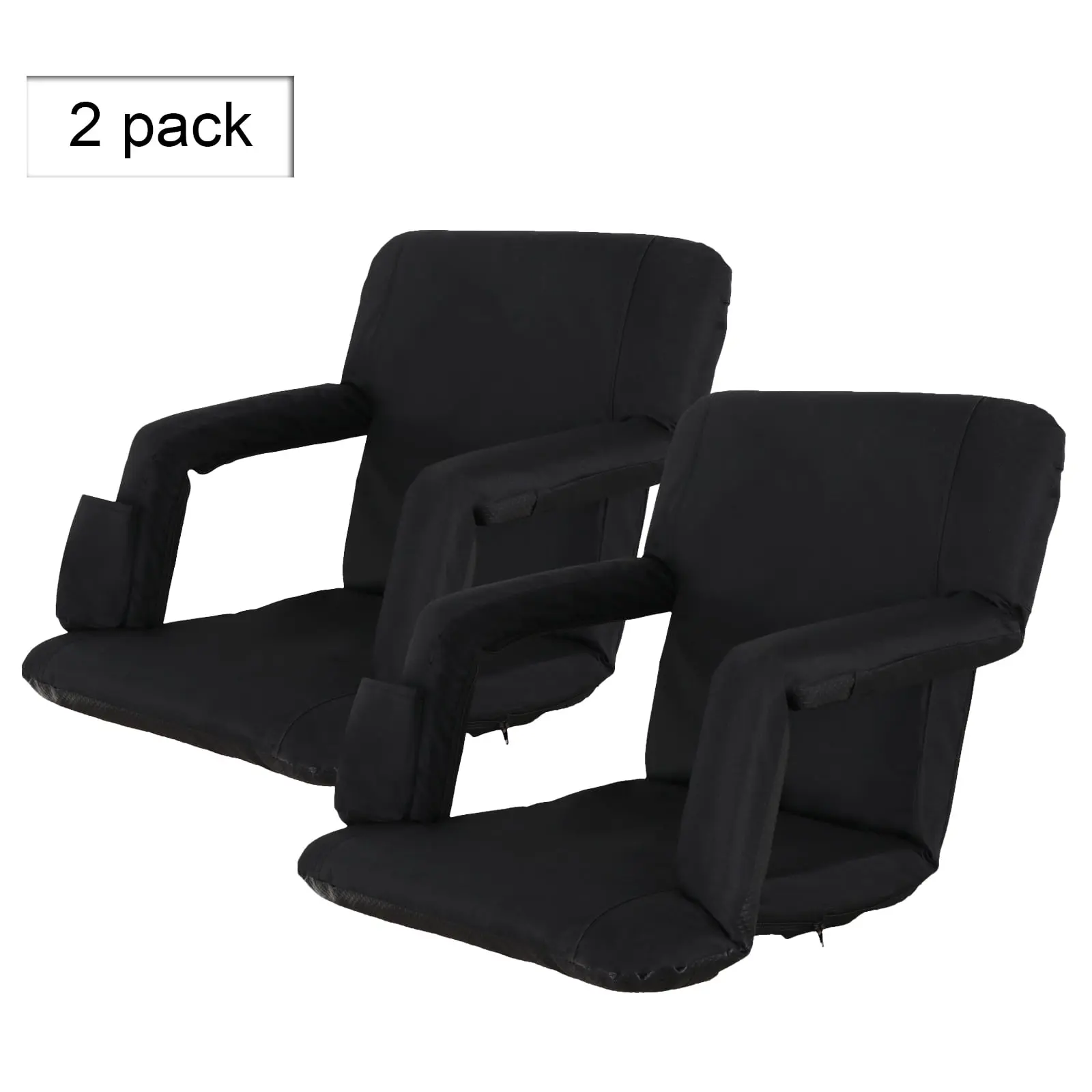 SuperDealUsa 2-Piece Black Folding Recliner Chair Set - Portable Polyester Outdoor Recliners with 5 Ergonomically Adjustable Reclining Positions & Ergonomically Adjustable Seat for Bleachers, Benches,summerwins
