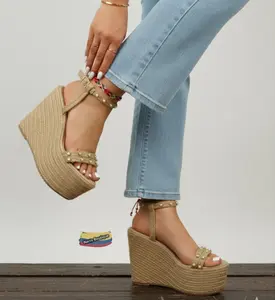 Selene Colombian Jute Sandals 12cm Height Artisanal Handcrafted with Gold Details & Adjustable Buckle Closure Lightweight Comfortable for All-Day Wear